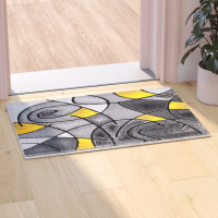 Flash Furniture ACD-RGTRZ860-23-YL-GG Jubilee Collection 2' x 3' Yellow Abstract Pattern Area Rug - Olefin Rug with Jute Backing for Hallway, Entryway, or Bedroom